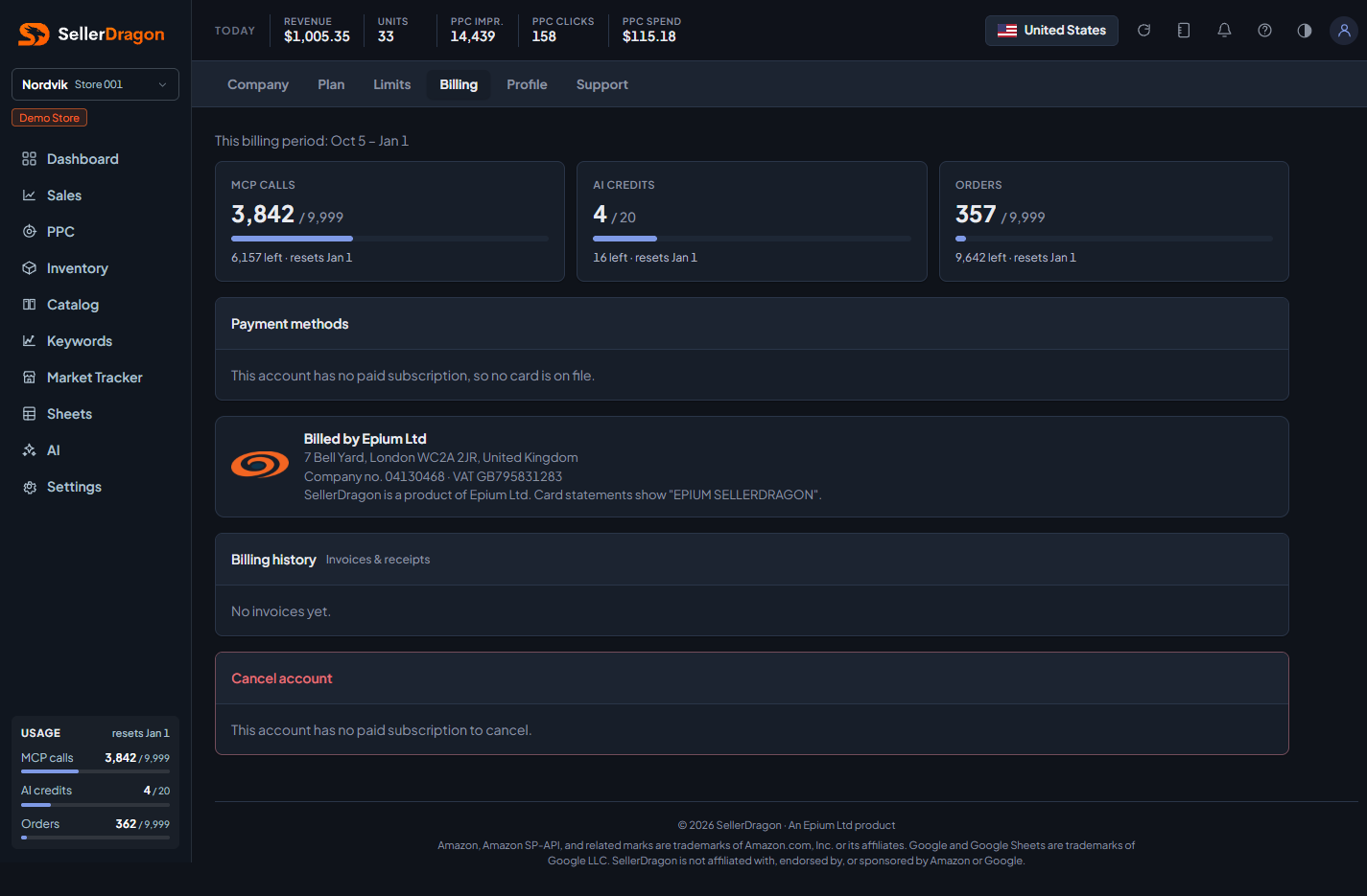 Billing, dark theme