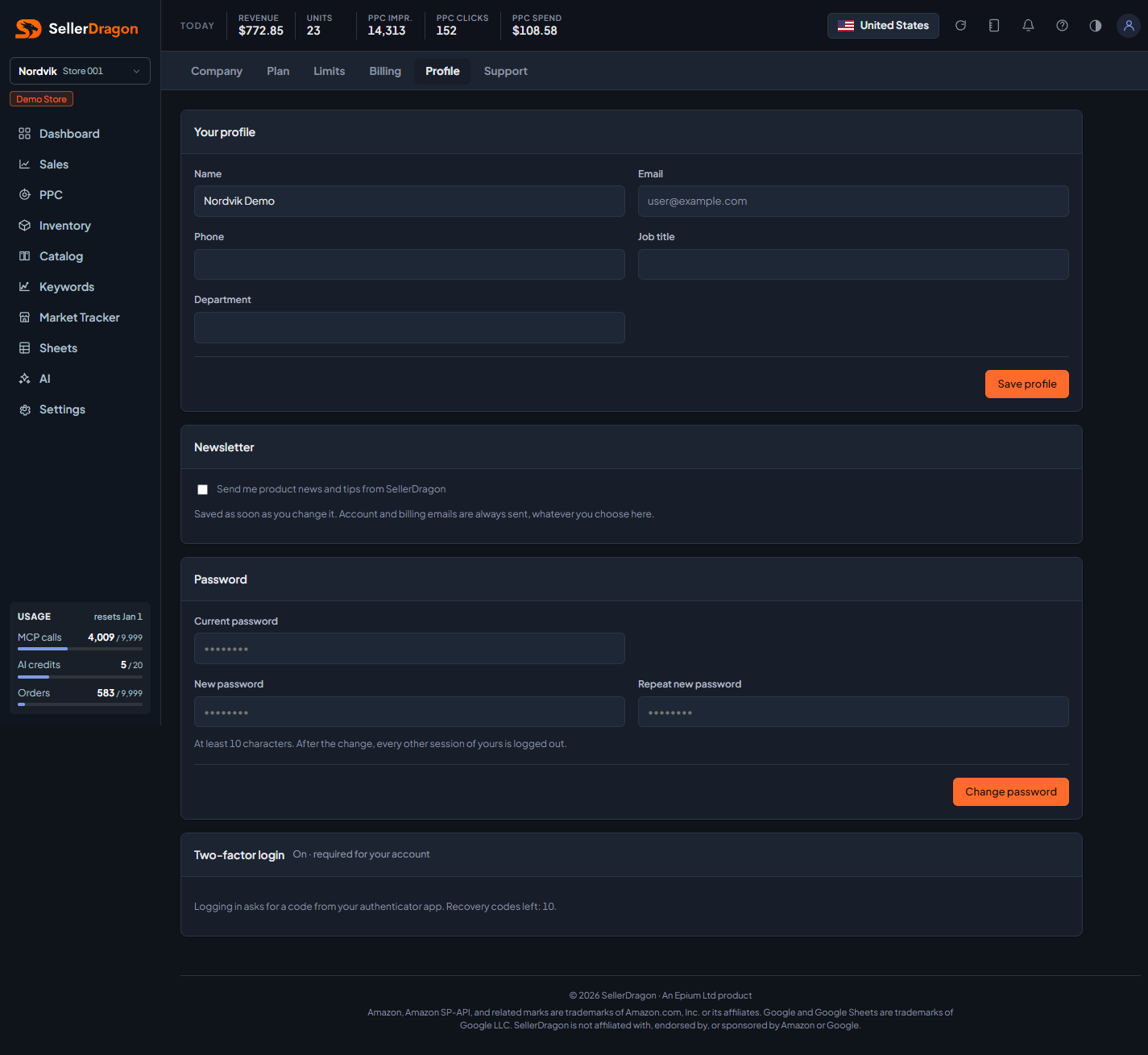 Profile, dark theme