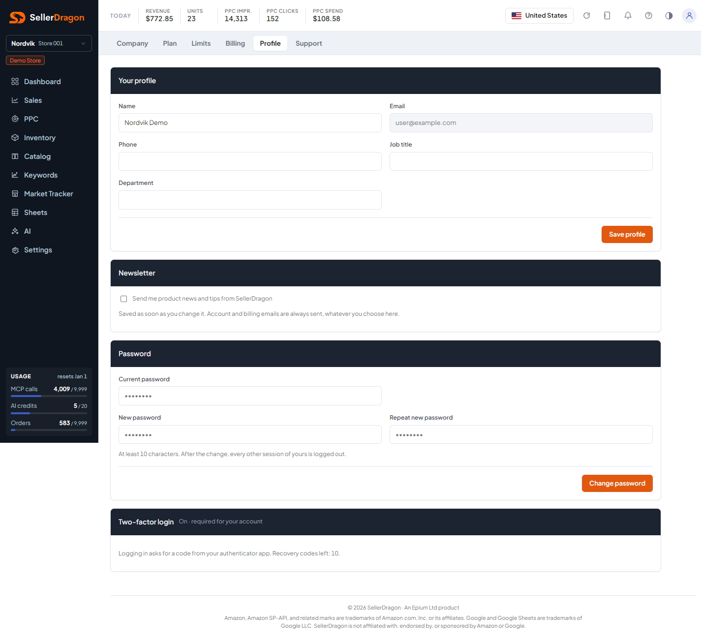 Profile, light theme