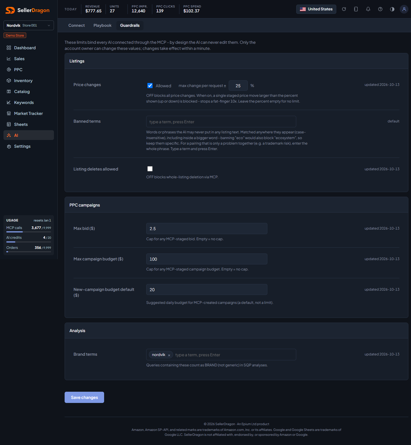 MCP guardrails, dark theme