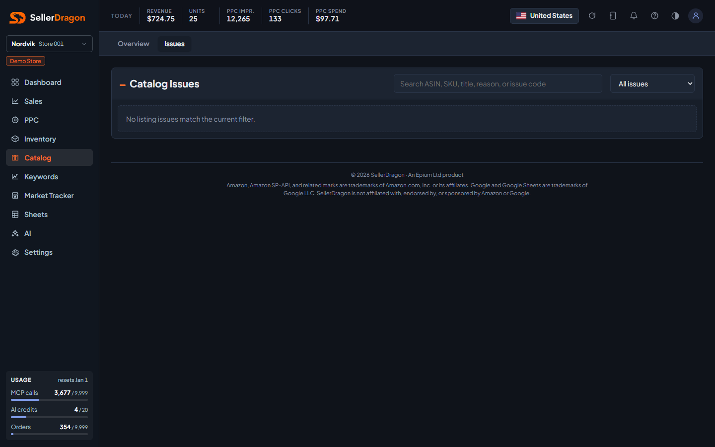 Catalog issues, dark theme
