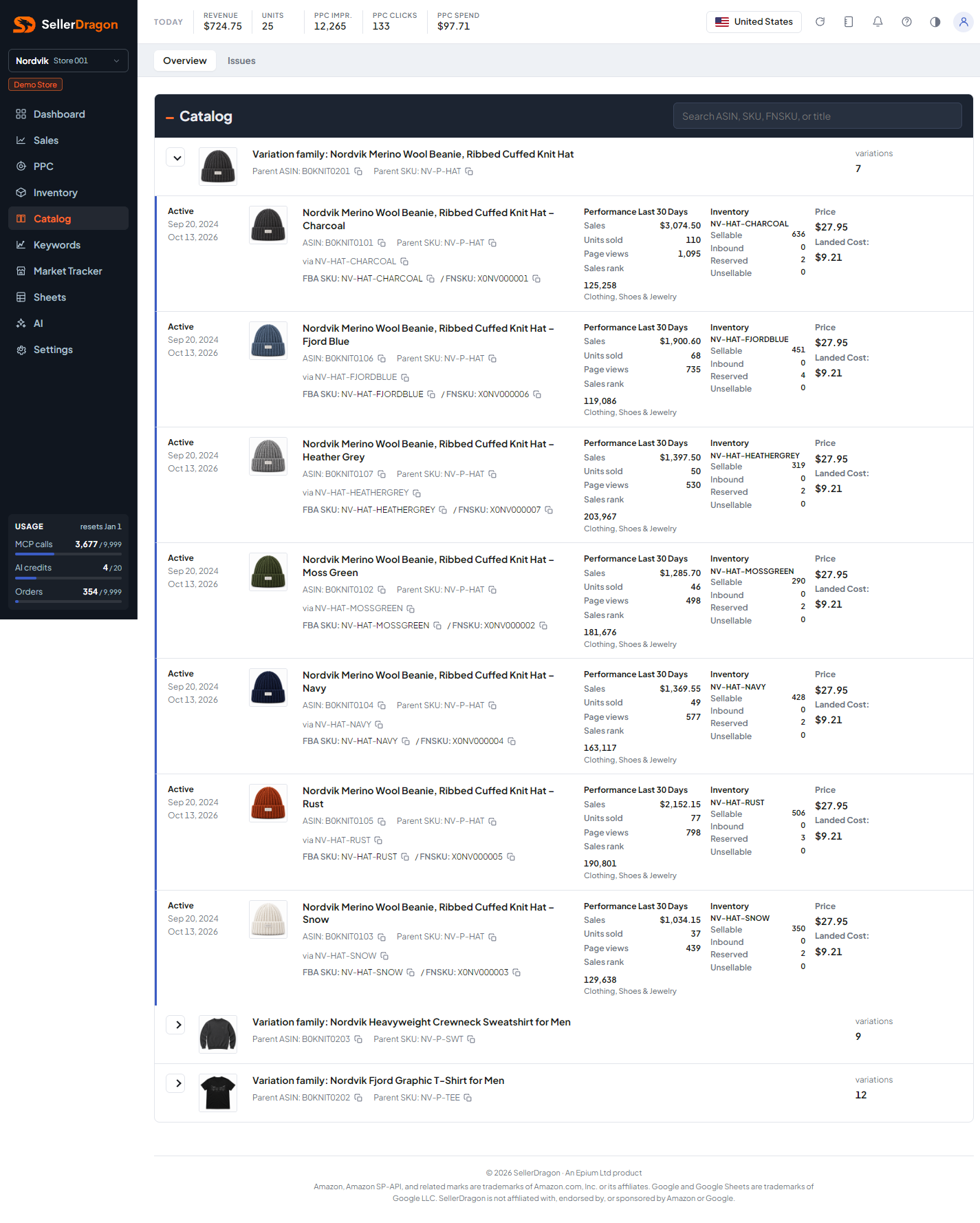 Catalog overview, light theme