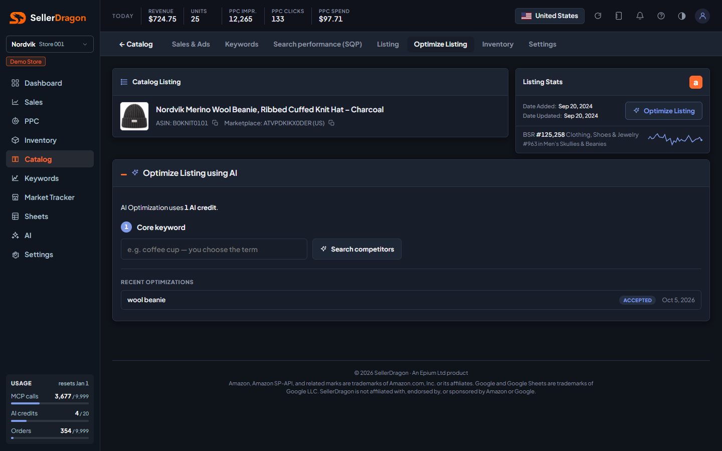Optimize Listing, step 1, dark theme