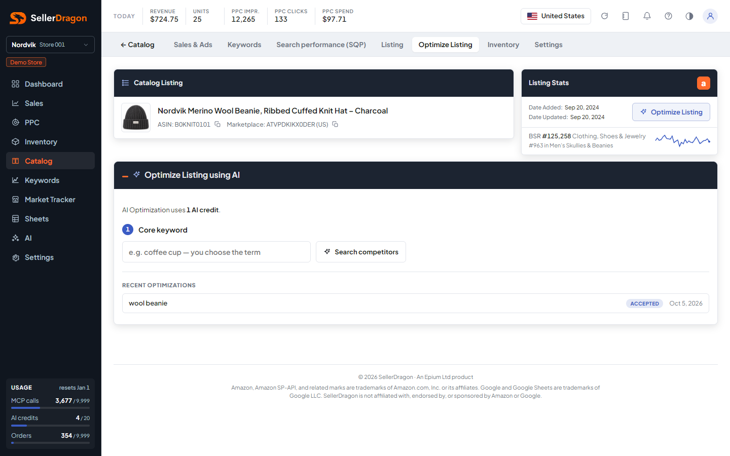 Optimize Listing, step 1, light theme