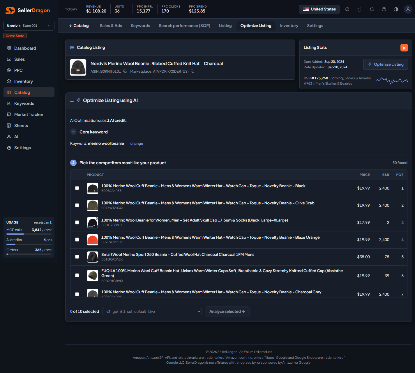 Step 2, competitors found for the core keyword