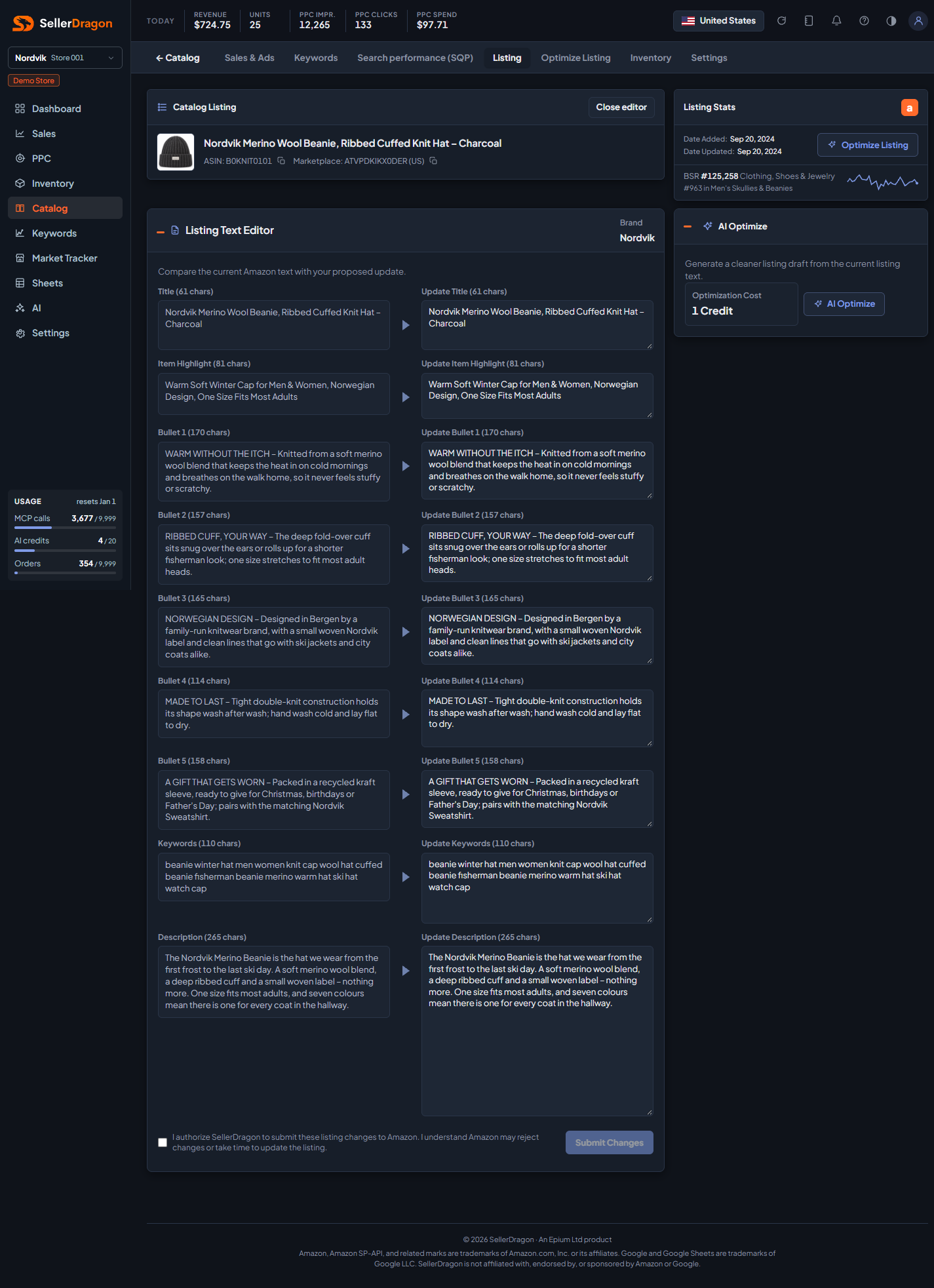 Listing text editor, dark theme