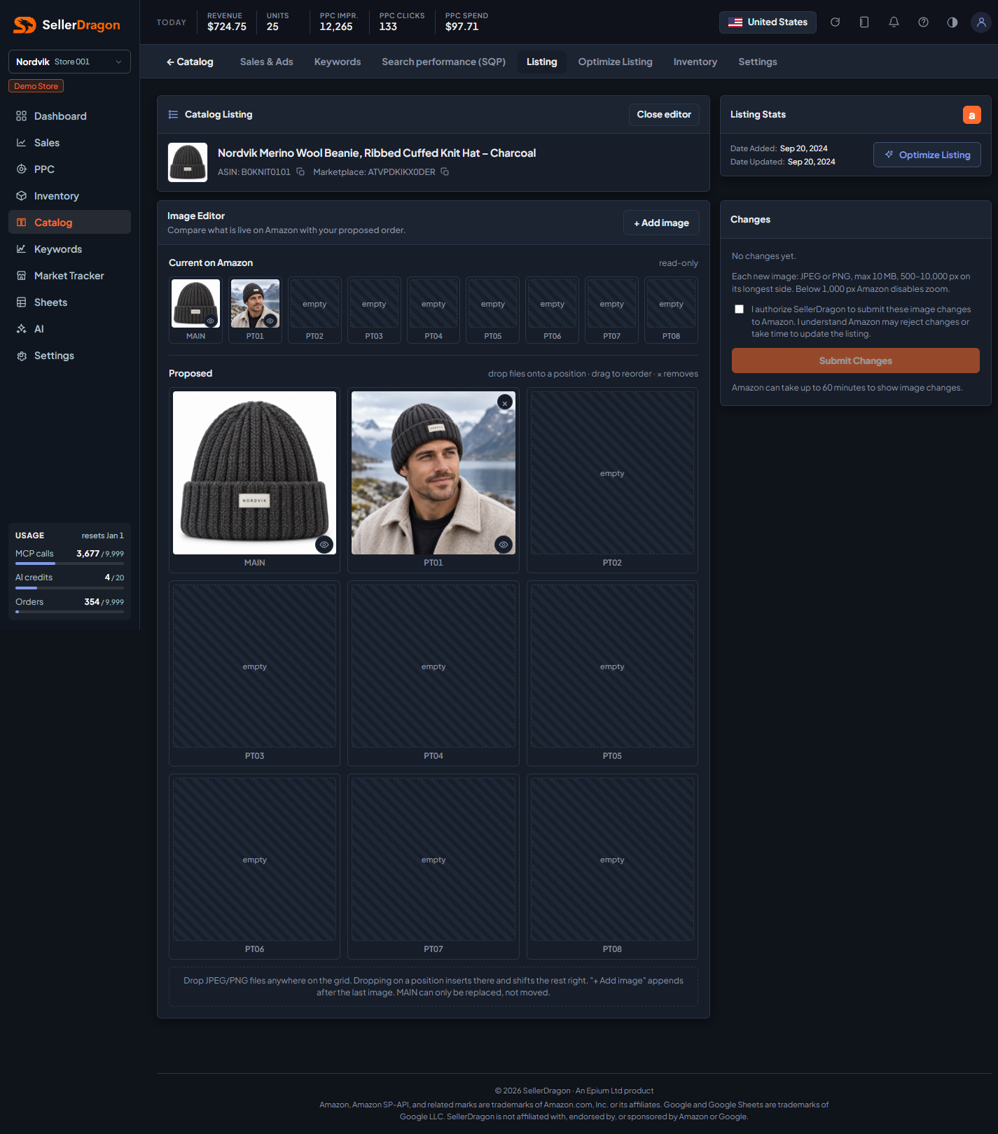 Listing image editor, dark theme
