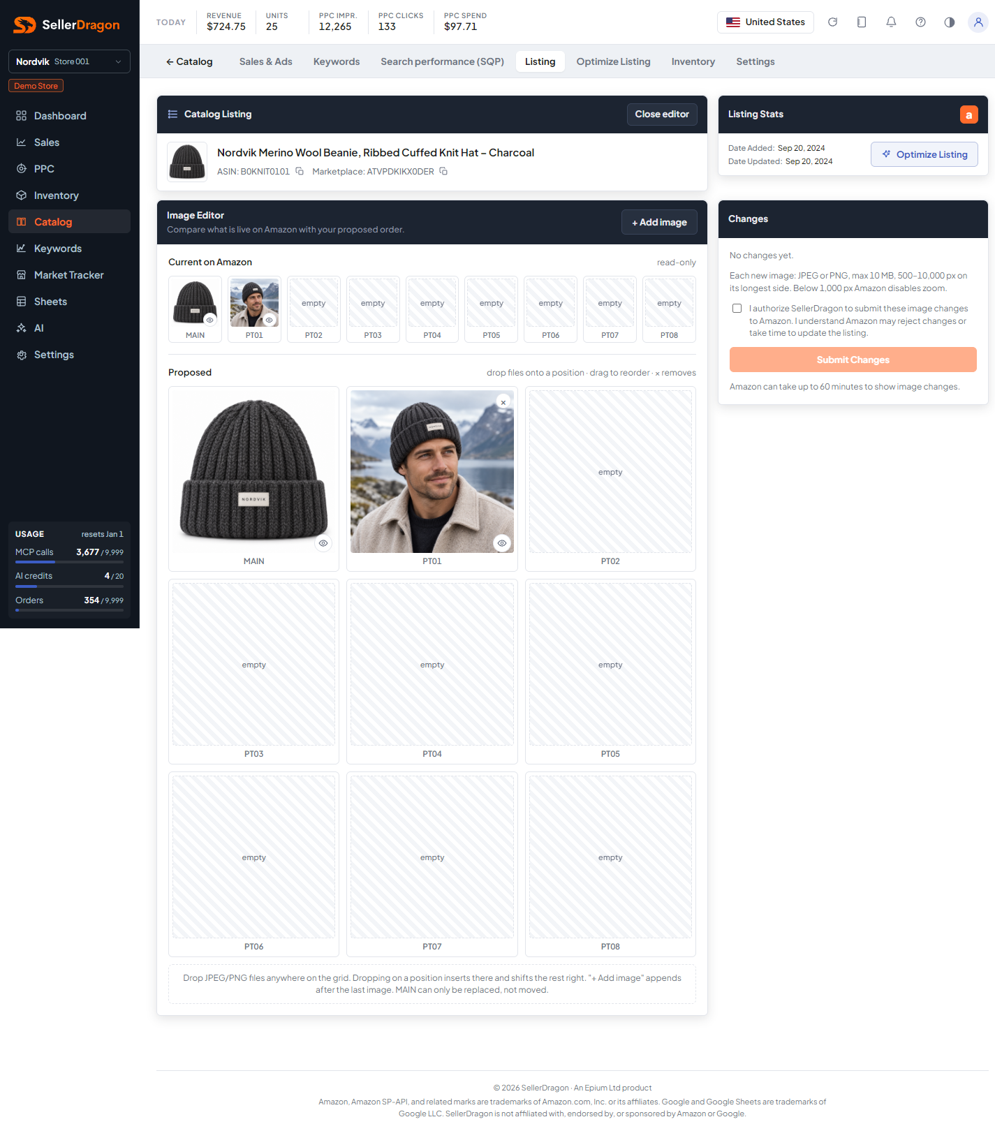 Listing image editor, light theme