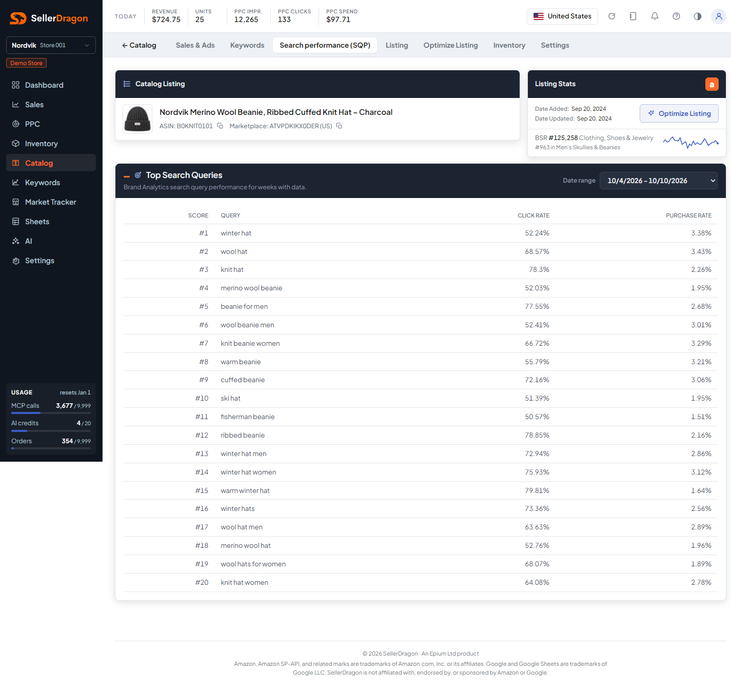 Listing search performance, light theme