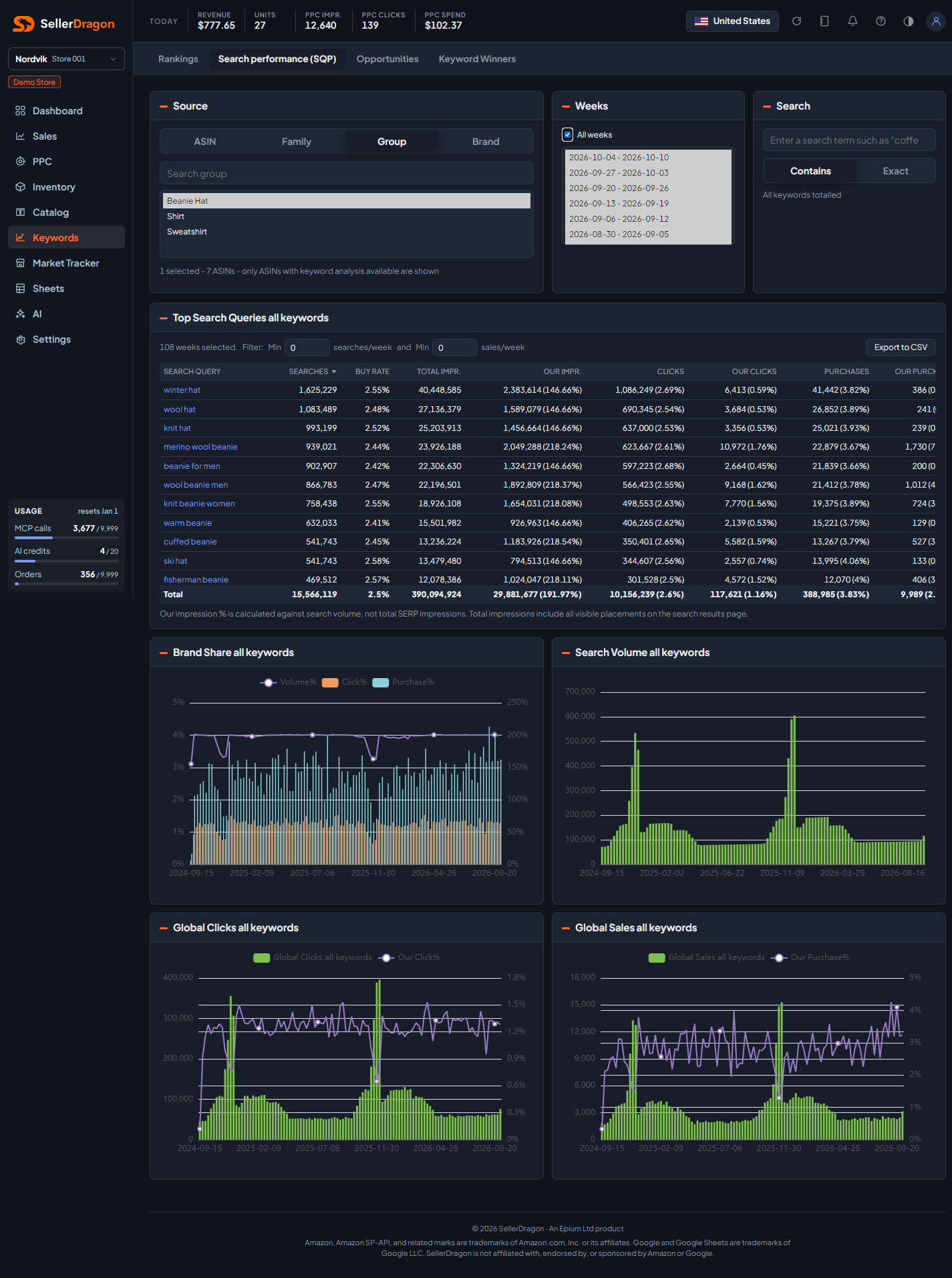 Search performance, dark theme