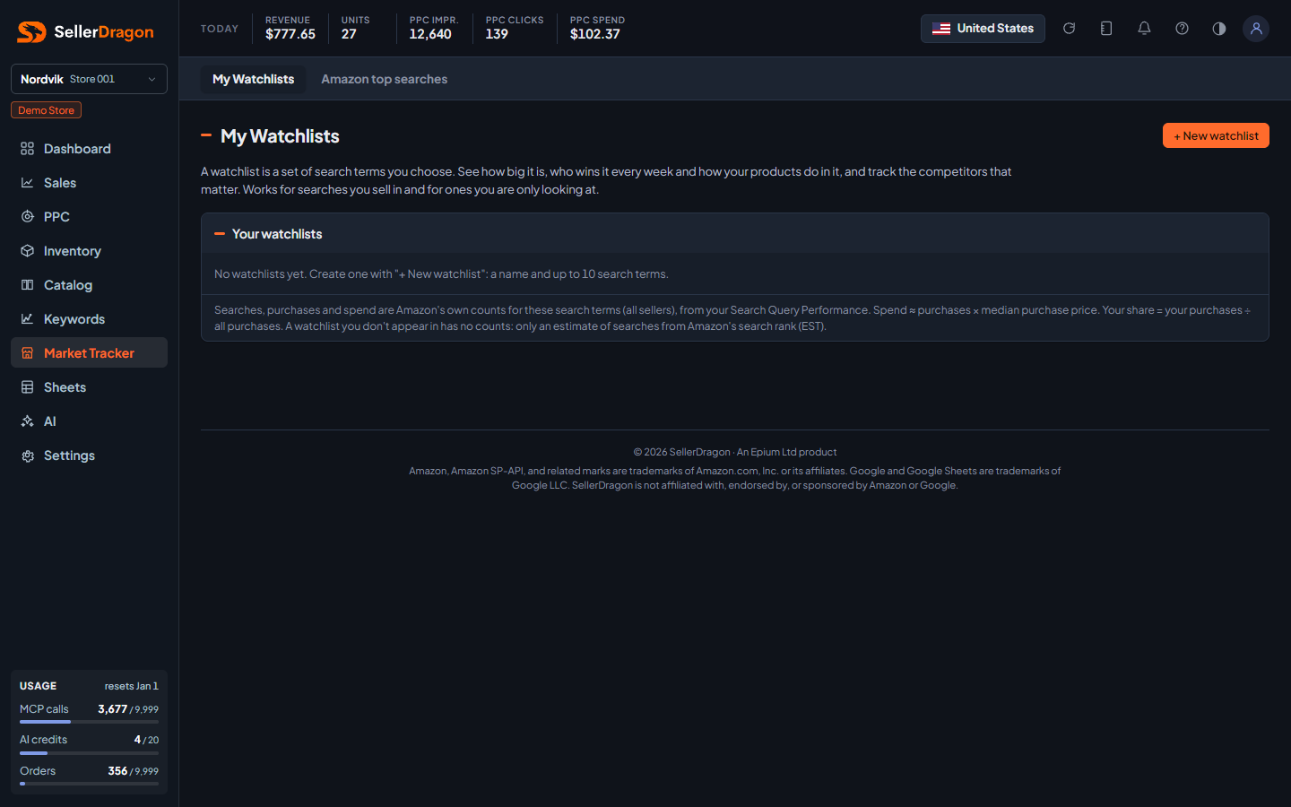 The page before any watchlist exists