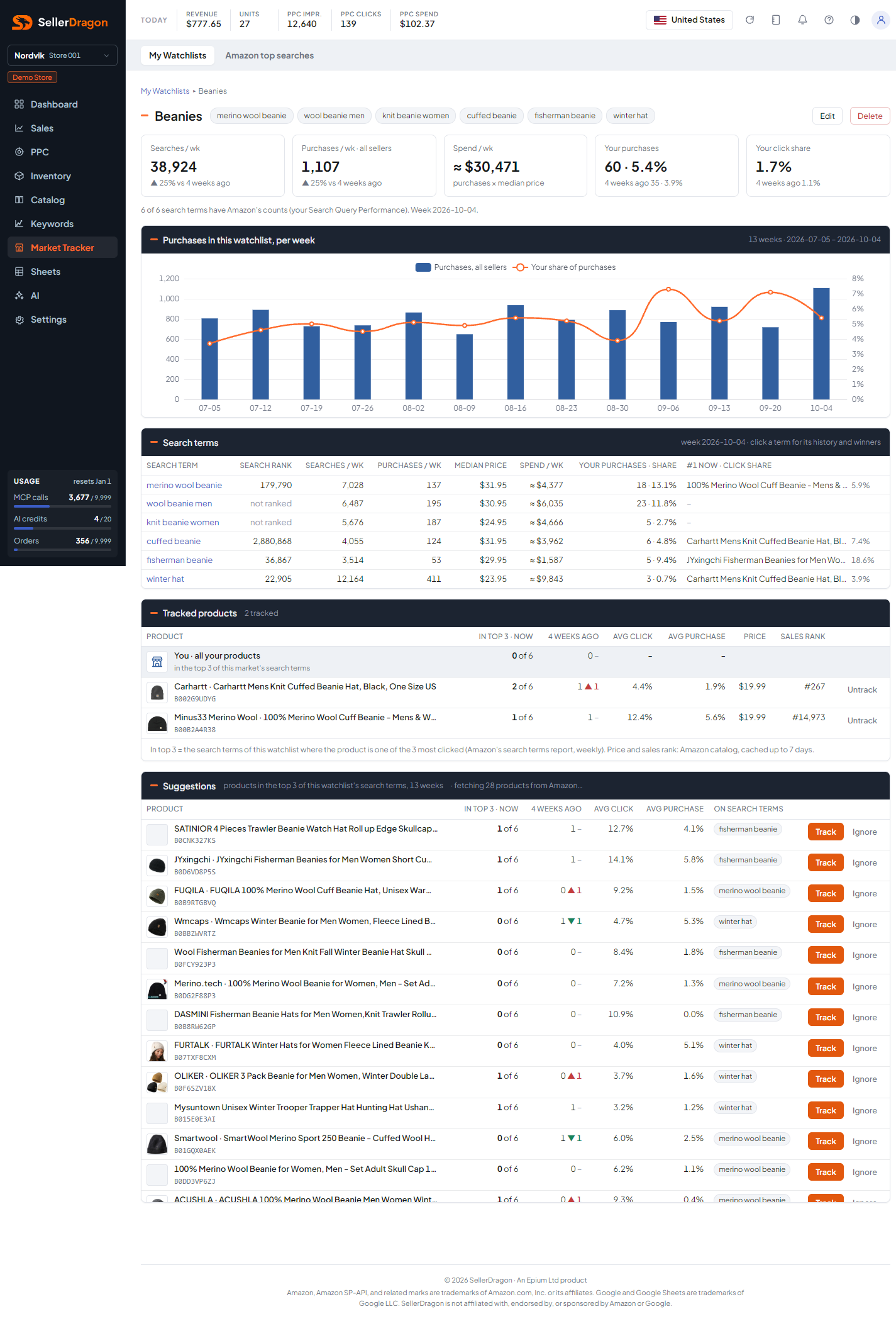 An open watchlist, light theme